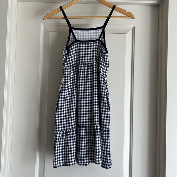 Old Navy White and Navy Checkerboard Print Tiered Midi Dress - Size 8 - Picture 2 of 4